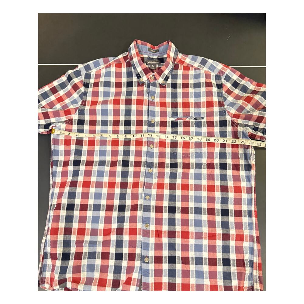 Men's Eddie Bauer short sleeve button down XLTall seersucker red white blue - Picture 5 of 6